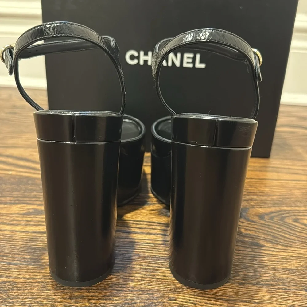 Chanel 24A Black Platform Sandals Sz 40 - Picture 5 of 6